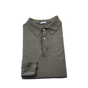 Malo Brown Cashmere Silk Mens L/S Jumper Polo Shirt Size 54 EU